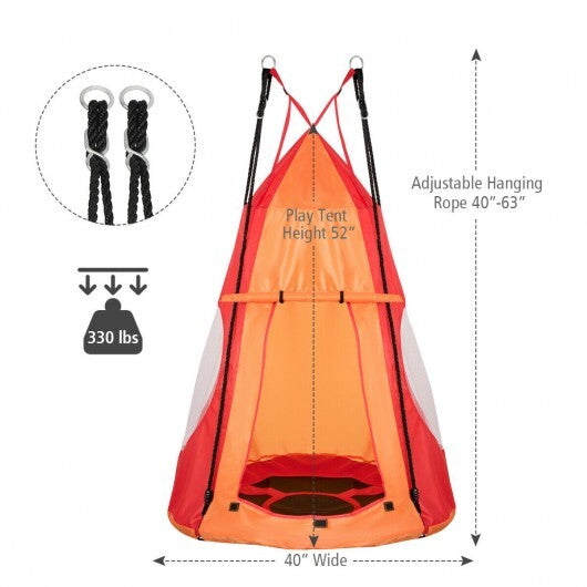 2-in-1 40 Inch Kids Hanging Chair Detachable Swing Tent Set-Orange - Color: Orange - Minihomy