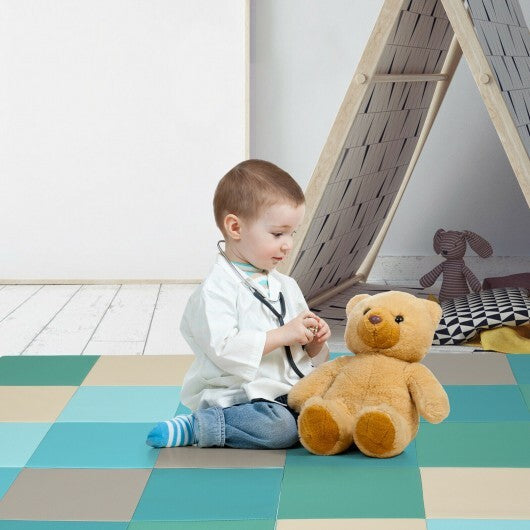 58 Inch Toddler Foam Play Mat Baby Folding Activity Floor Mat-Light Blue