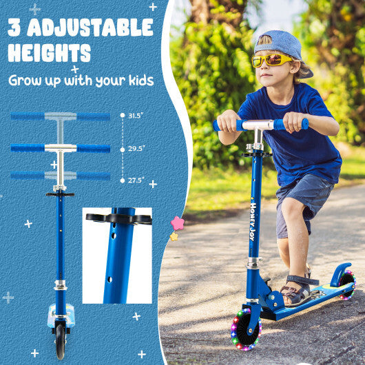 Folding Kick Scooter with 3 Adjustable Heights for Kids-Blue - Color: Blue - Minihomy