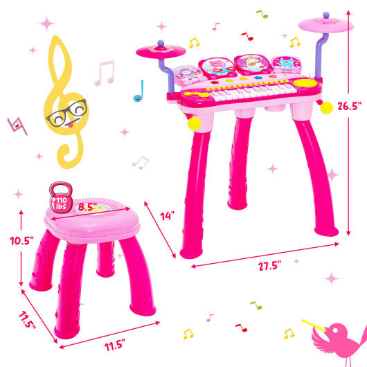 24-Key Piano Keyboard DJ Drum Combination with Microphone and MP3-Pink - Color: Pink - Minihomy