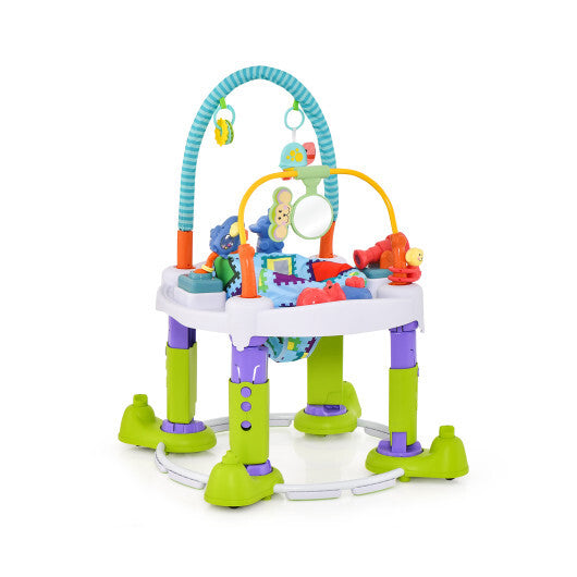 4-in-1 Baby Bouncer Activity Center with 3 Adjustable Heights-Green - Color: Green