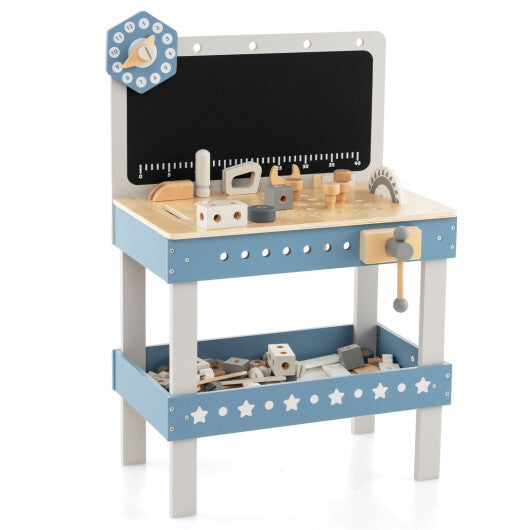 Kids Play Tool Workbench Set with 61 Pcs Tool and Parts Set-Blue - Color: Blue