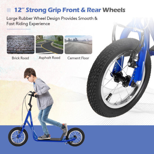 Height Adjustable Kid Kick Scooter with 12 Inch Air Filled Wheel-Navy - Color: Navy - Minihomy