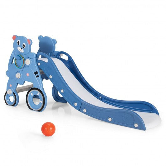 4-in-1 Foldable Baby Slide Toddler Climber Slide PlaySet with Ball-Blue - Color: Blue - Minihomy