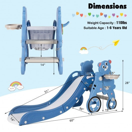 4-in-1 Foldable Baby Slide Toddler Climber Slide PlaySet with Ball-Blue - Color: Blue - Minihomy