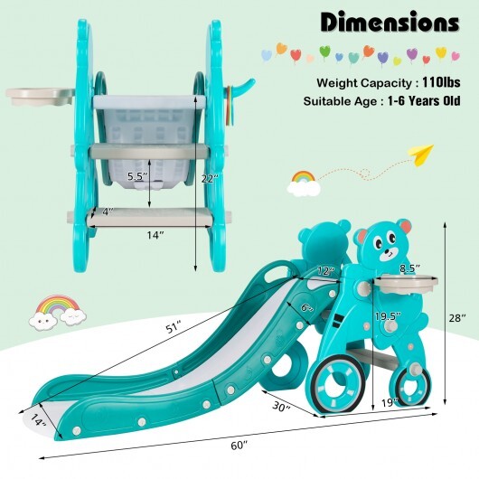 4-in-1 Foldable Baby Slide Toddler Climber Slide PlaySet with Ball-Green - Color: Green - Minihomy