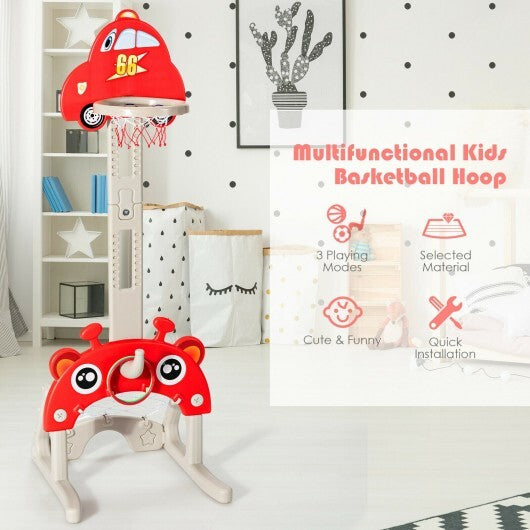 3-in-1 Basketball Hoop for Kids Adjustable Height Playset with Balls-Red - Minihomy