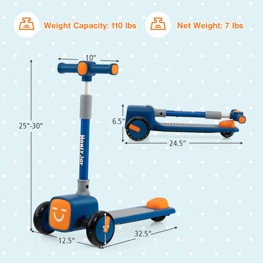 Folding Adjustable Kids Toy Scooter with LED Flashing Wheels Horn 4 Emoji Covers-Blue - Color: Blue - Minihomy