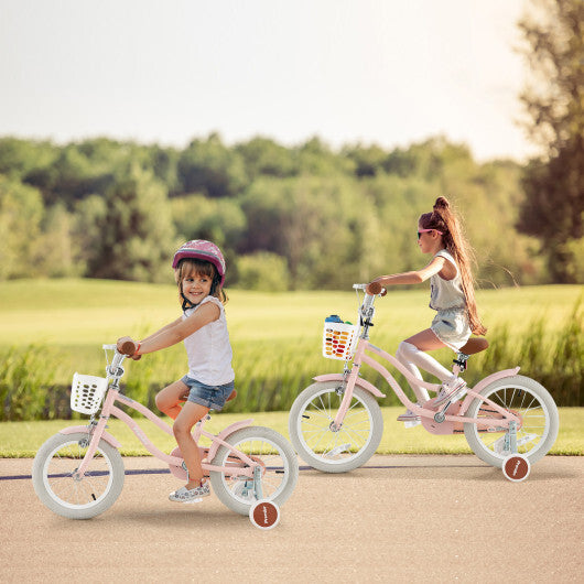 14 Inch Kid's Bike with Removable Training Wheels and Basket-Pink - Color: Pink - Size: 14 inches