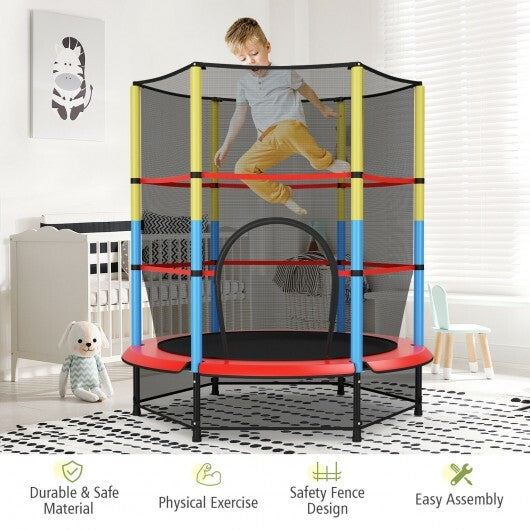 55 Inches Kids Trampoline Recreational Bounce Jumper with Safety Enclosure Net - Minihomy