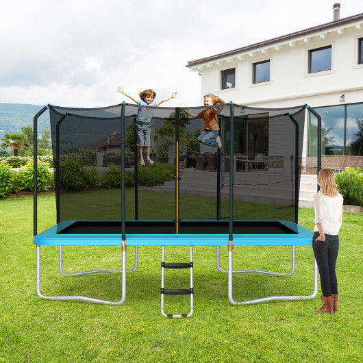 8 x 14 Feet Rectangular Recreational Trampoline with Safety Enclosure Net and Ladder-Blue - Minihomy