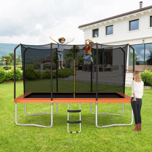 8 x 14 Feet Rectangular Recreational Trampoline with Safety Enclosure Net and Ladder-Blue - Minihomy