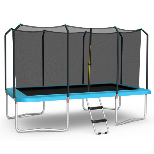 8 x 14 Feet Rectangular Recreational Trampoline with Safety Enclosure Net and Ladder-Blue - Minihomy