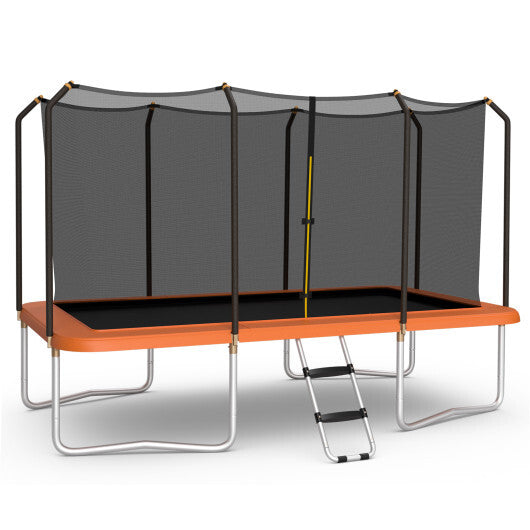 8 x 14 Feet Rectangular Recreational Trampoline with Safety Enclosure Net and Ladder-Orange - Color: Orange - Minihomy