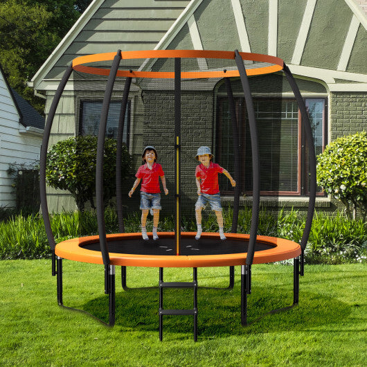 10 Feet ASTM Approved Recreational Trampoline with Ladder-Orange - Color: Orange - Size: 10 ft