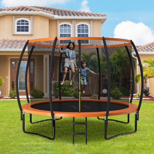 12FT ASTM Approved Recreational Trampoline with Ladder-Orange - Color: Orange