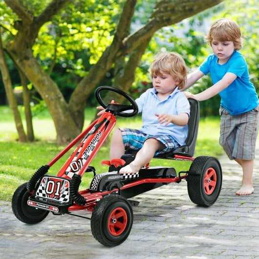 4 Wheels Kids Ride On Pedal Powered Bike Go Kart Racer Car Outdoor Play Toy-Red