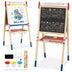 All-in-One Wooden Height Adjustable Kid's Art Easel with Magnetic Stickers and Paper - Minihomy