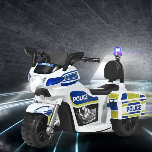 6V 3-Wheel Kids Police Ride-On Motorcycle with Backrest - Minihomy