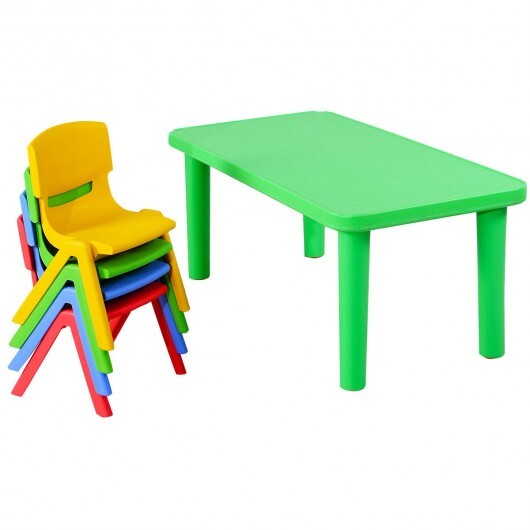 Kids Colorful Plastic Table and 4 Chairs Set - Color: Multicolor - Minihomy