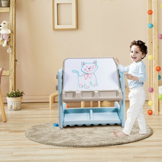 2 in 1 Kids Easel Table and Chair Set  with Adjustable Art Painting Board-Blue - Color: Blue - Minihomy