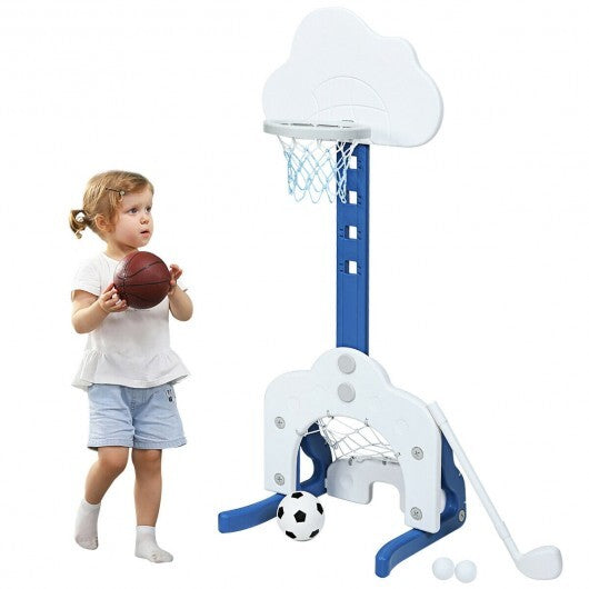 3-in-1 Kids Basketball Hoop Set with Balls-White - Color: White - Minihomy