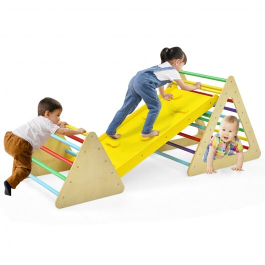 3 in 1 Wooden Set of 2 Triangle Climber with Ramp for Slid - Minihomy