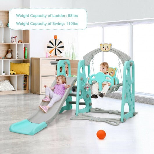 3 in 1 Toddler Climber and Swing Set Slide Playset-Green - Minihomy