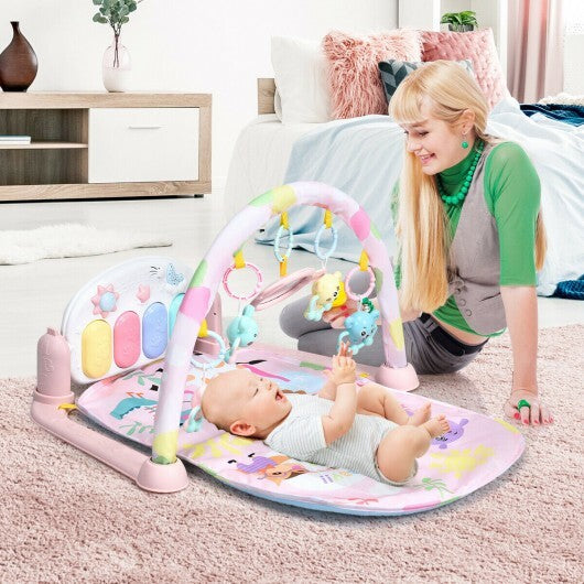3 in 1 Fitness Music and Lights Baby Gym Play Mat-Pink - Color: Pink