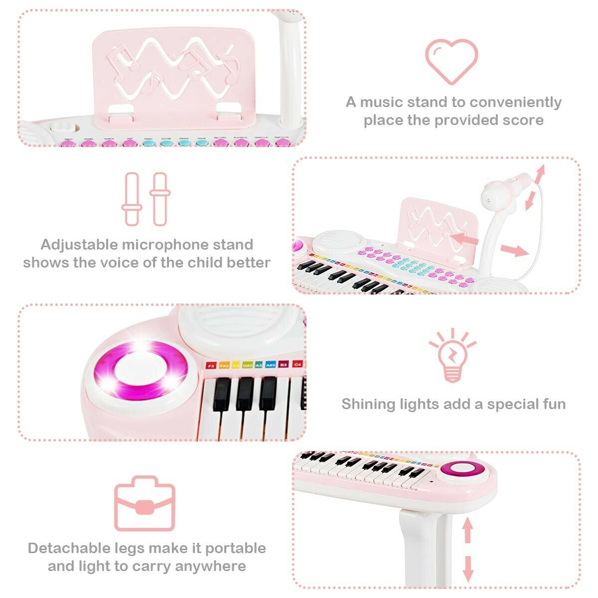 37-key Kids Electronic Piano Keyboard Playset-Pink - Color: Pink - Minihomy