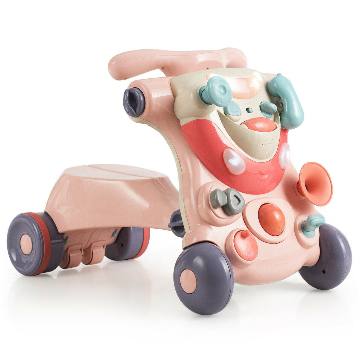 2-in-1 Baby Walker with Activity Center-Pink - Color: Pink - Minihomy