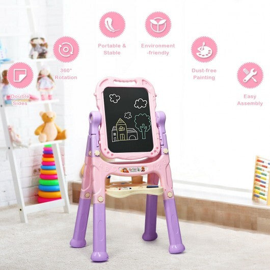 Height Adjustable Kids Art Easel Magnetic Double Sided Board-Pink - Color: Pink - Minihomy