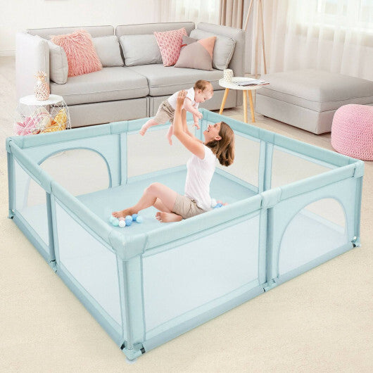Large Infant Baby Playpen Safety Play Center Yard with 50 Ocean Balls-Blue - Color: Blue