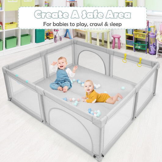 Large Infant Baby Playpen Safety Play Center Yard with 50 Ocean Balls-Gray - Color: Gray