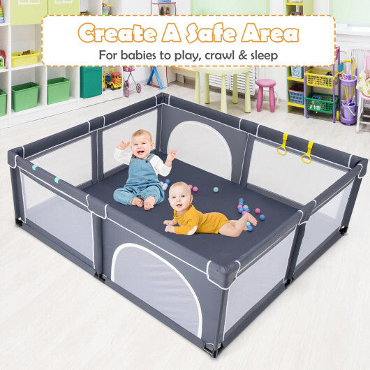 Large Infant Baby Playpen Safety Play Center Yard with 50 Ocean Balls-Dark Gray - Color: Dark Gray