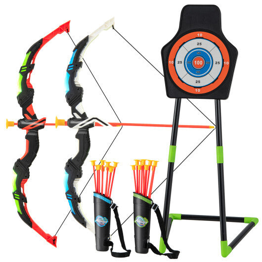 Youth Archery Bow Set with LED Light Up Bow and 20 Suction Cup Arrows for Kids - Color: Multicolor