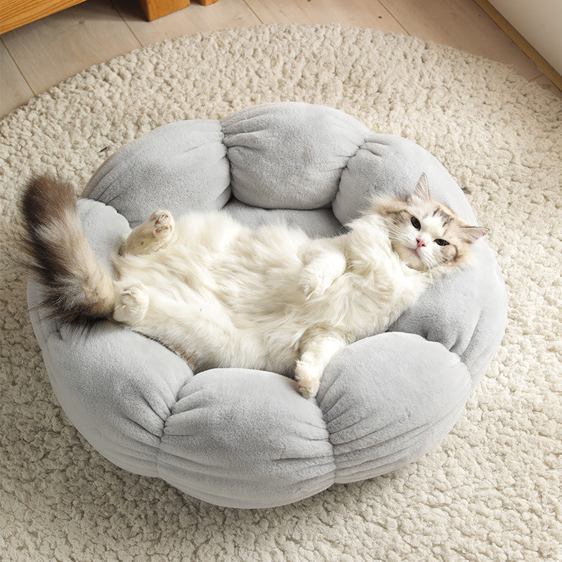 Autumn Winter Plus Velvet Thick Round Flower Cat Litter Kennel