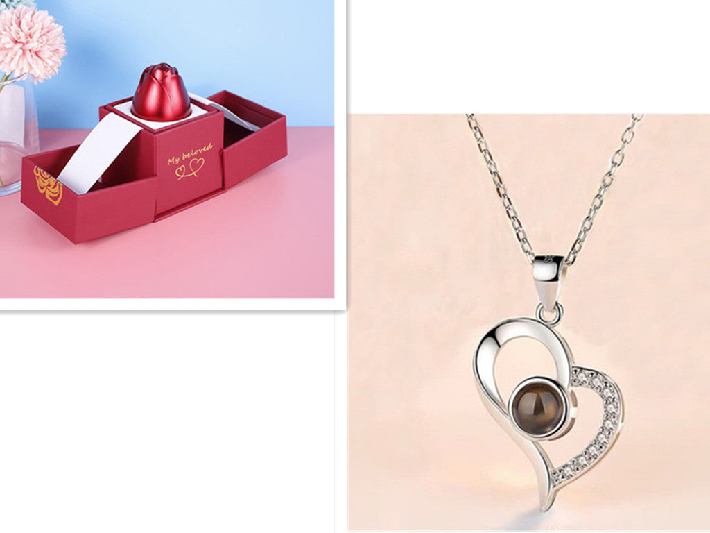 Valentine's Day Gifts Metal Rose Jewelry Gift Box Necklace For Wedding