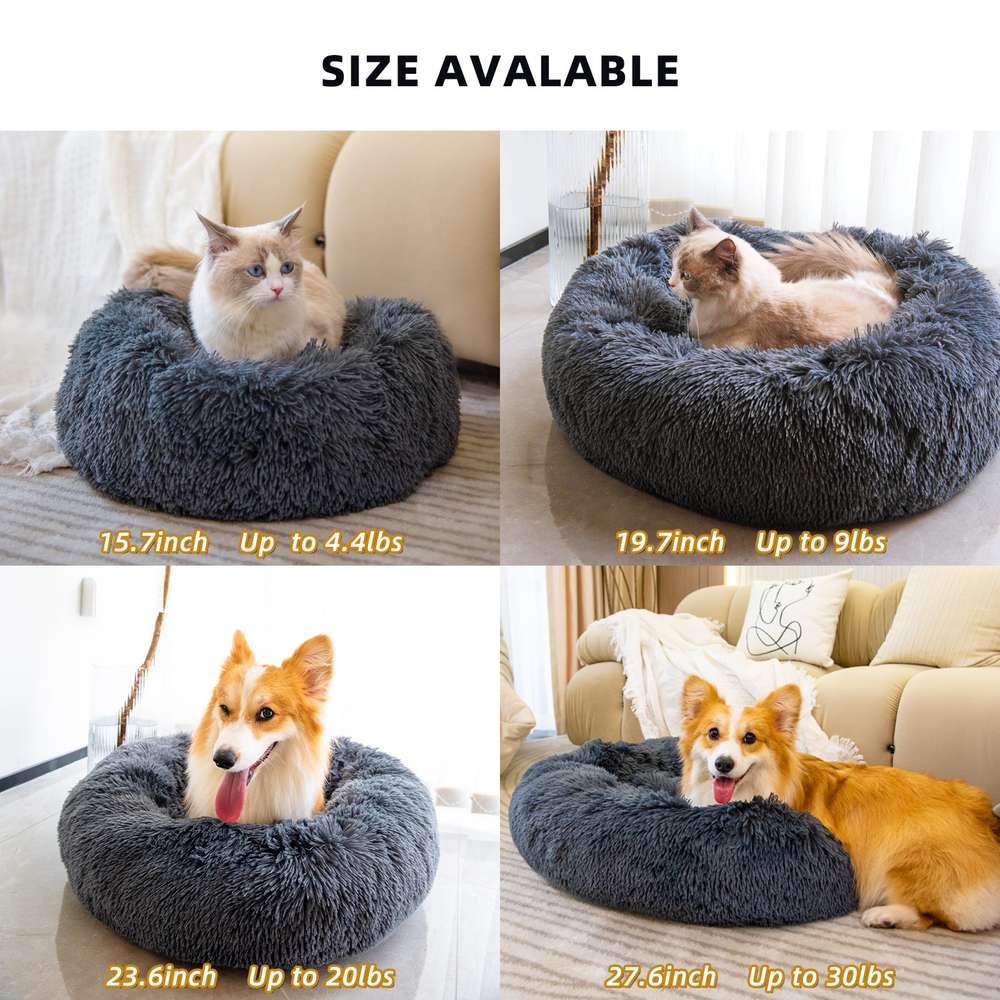 Pet Beds Anti Anxiety Fluffy With Anti-Slip & Water-Resistant Bottom Washable Calming - Minihomy