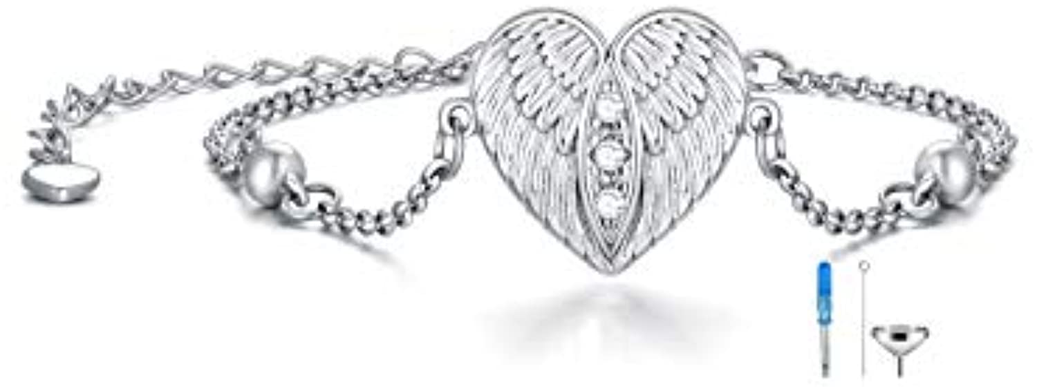 Angel Wing Bracelet for Ashes Cremation Heart Wing Bracelet Keepsake Memorial Gift for Women - Minihomy