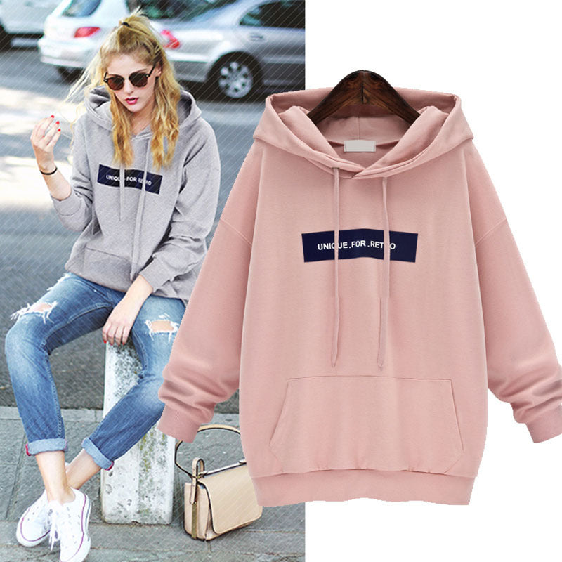 Loose Word Student Hooded Plus Fleece Sweater - Minihomy