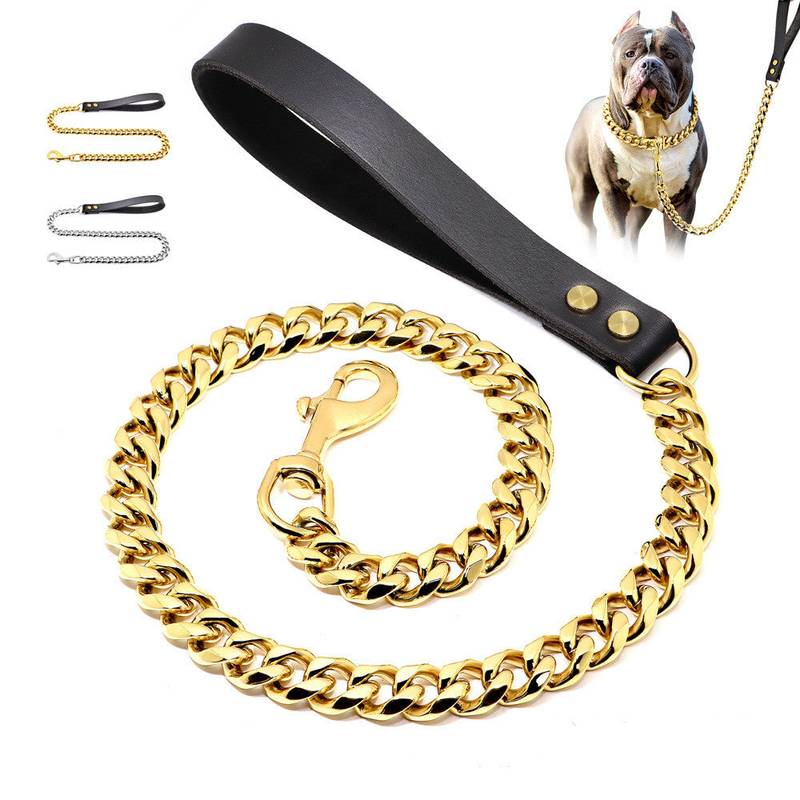 19mm Stainless Steel Golden Pet Dog Titanium Steel Leash - Minihomy