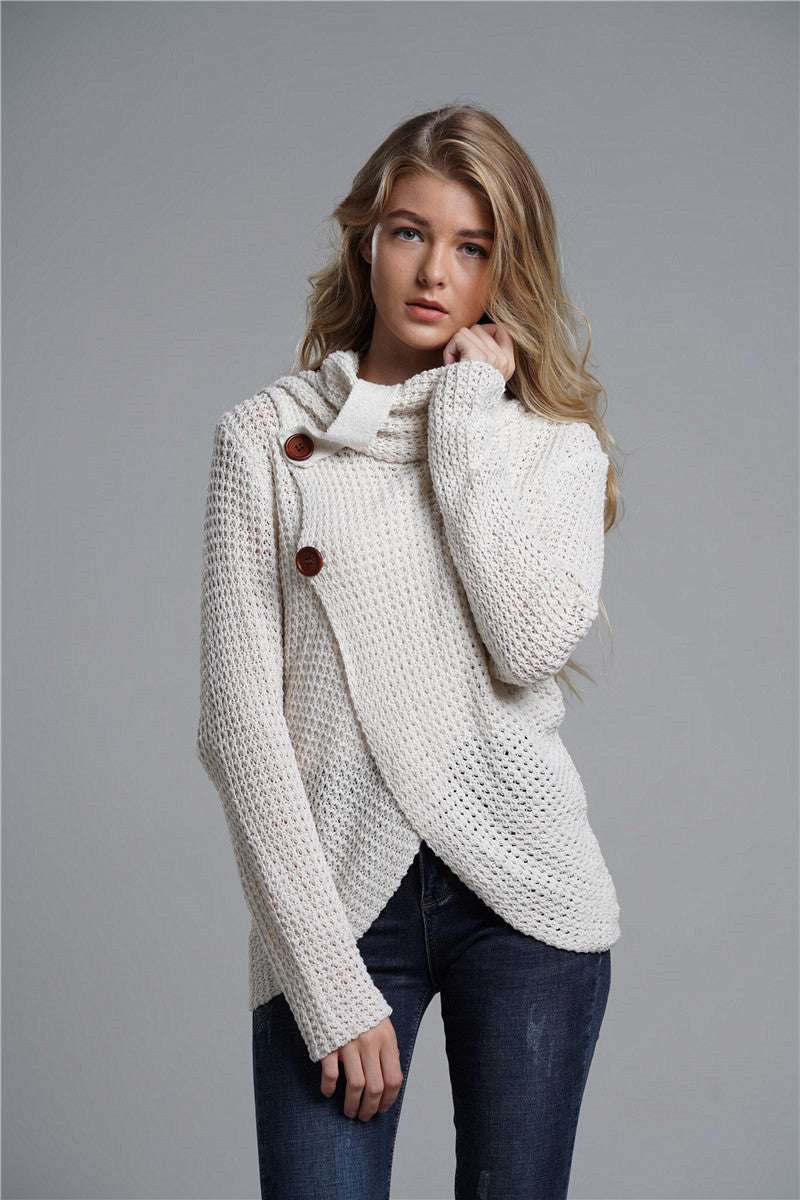 Button Detail Tulip Hem Waffle Knit Sweater - Minihomy