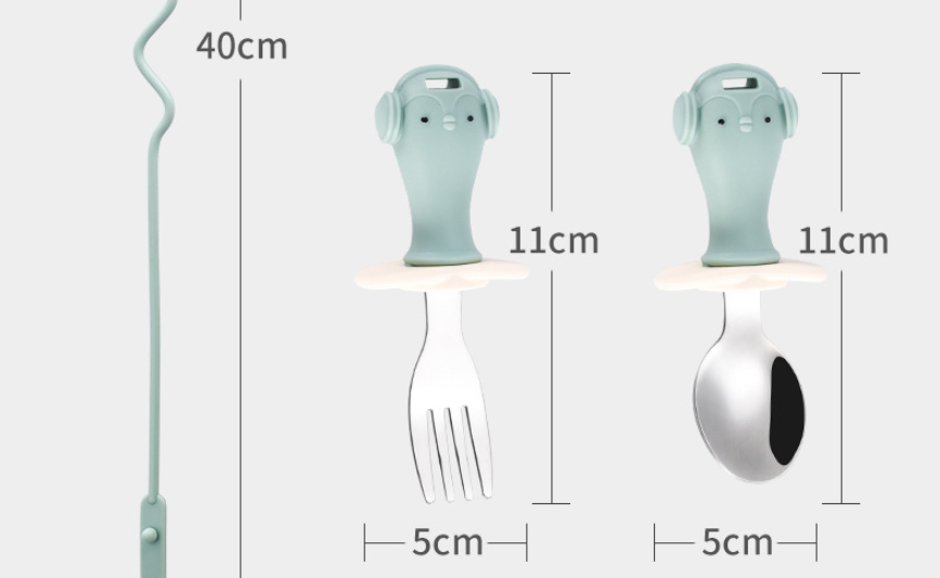 Infant Stainless Steel Training Spoon Fork Silicone Anti-drop for Children's - Minihomy