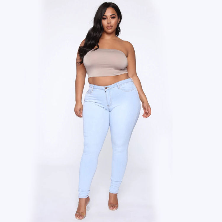 Women's Plus Size Fashion High Elastic Denim Pencil Pants