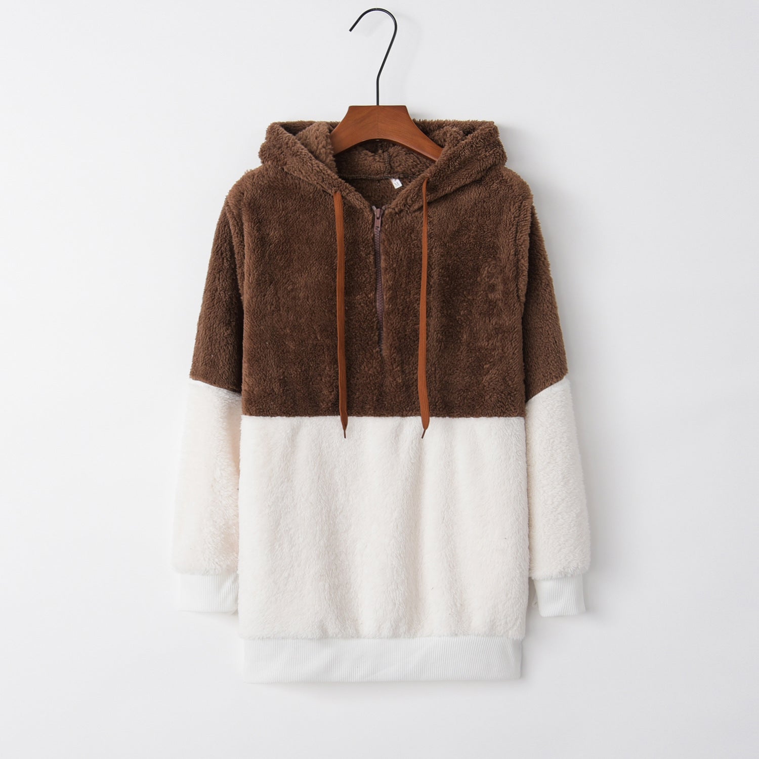 Women's Casual Round Neck Rope Hooded Stitching Sweater Jacket