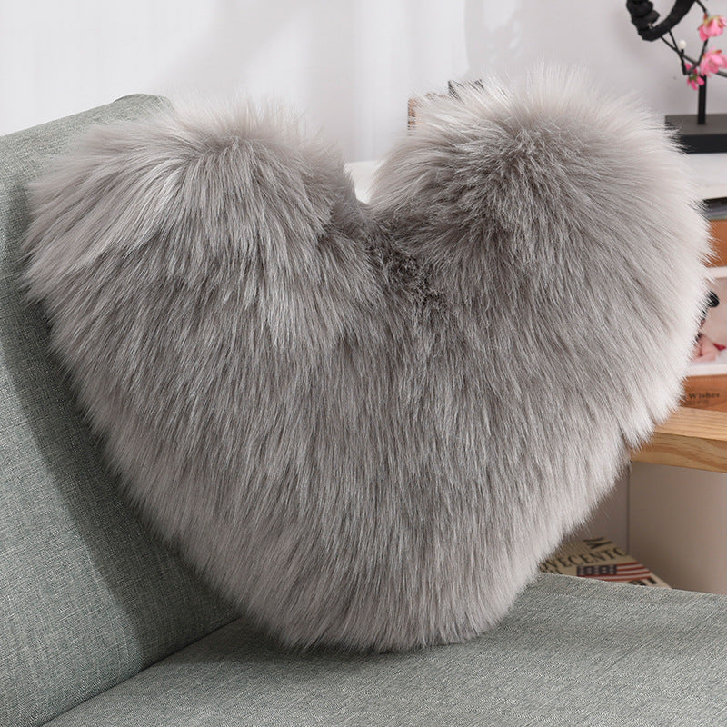 Pillows Heart Shape Long Plush Fluffy Shaggy Cushion Cover - Minihomy