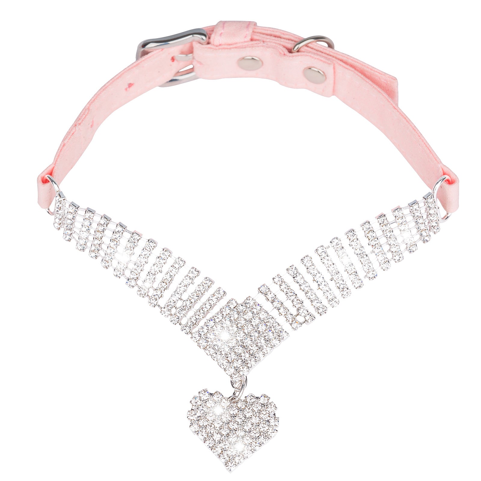 Shiny Rhinestone Pet Suede Soft Love Love Diamond Cat Collar - Minihomy