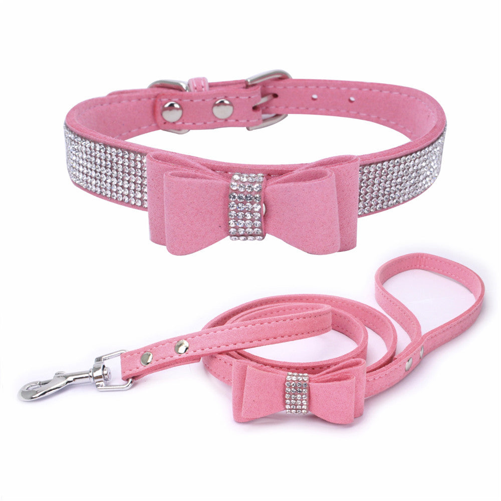 Rhinestone Bow Pet Dog Collar Leash - Minihomy