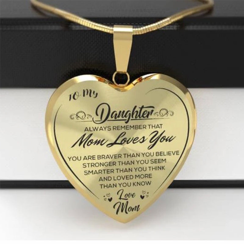 To My Daughter Love Mom Heart Epoxy Necklace Inspirational Jewelry